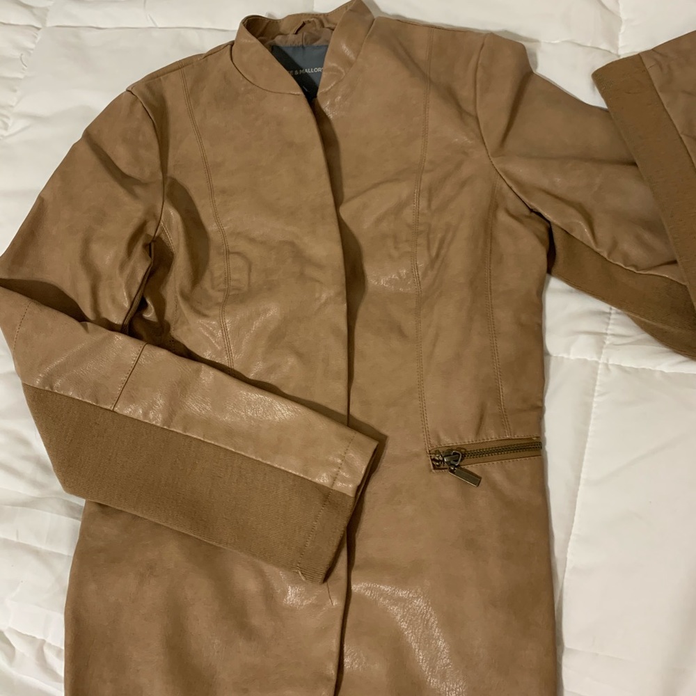Kate & Mallory Tan/Beige Faux Leather Jacket, Size Small